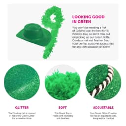 Green Glitter Cowboy Hat + Feather Boa - St Patricks Day, Six Nations, Irish/Ireland Celebrations - Fancy Dress Accessories Set