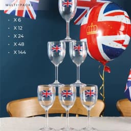 Pack of 12 Union Jack Plastic Wine Glasses - 300ml/10oz Durable, Reusable Cups for Parties, BBQs & British Celebrations