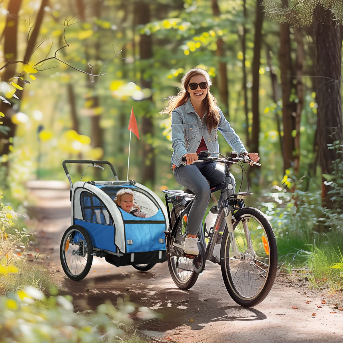 HOMCOM 2 Seat Bike Trailer with 5 Point Harness, for 18+ Months