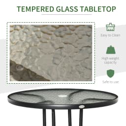 Outsunny Outdoor Round Dining Table Tempered Glass Top w/ Parasol Hole 80cm