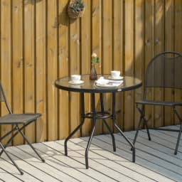 Outsunny Outdoor Round Dining Table Tempered Glass Top w/ Parasol Hole 80cm
