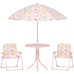 AIYAPLAY Kids Garden Table and Chair Set, Outdoor Patio Set w/ Parasol, Pink