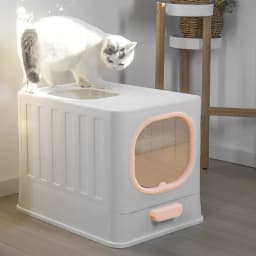 Voltsify Enclosed Foldable Cat Litter Box with Top-Entry Paw-Cleaning Grooves & Slide-Out Tray, Splash-Proof Design