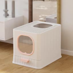Voltsify Enclosed Foldable Cat Litter Box with Top-Entry Paw-Cleaning Grooves & Slide-Out Tray, Splash-Proof Design