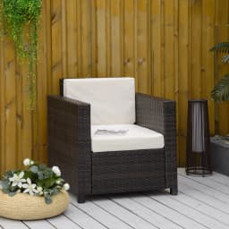 Outsunny Single Seater Rattan Chair Sofa with 10 cm Thick Padded Cushion, All-Weather PE Wicker Weave Armchair with Armrests