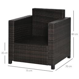Outsunny Single Seater Rattan Chair Sofa with 10 cm Thick Padded Cushion, All-Weather PE Wicker Weave Armchair with Armrests