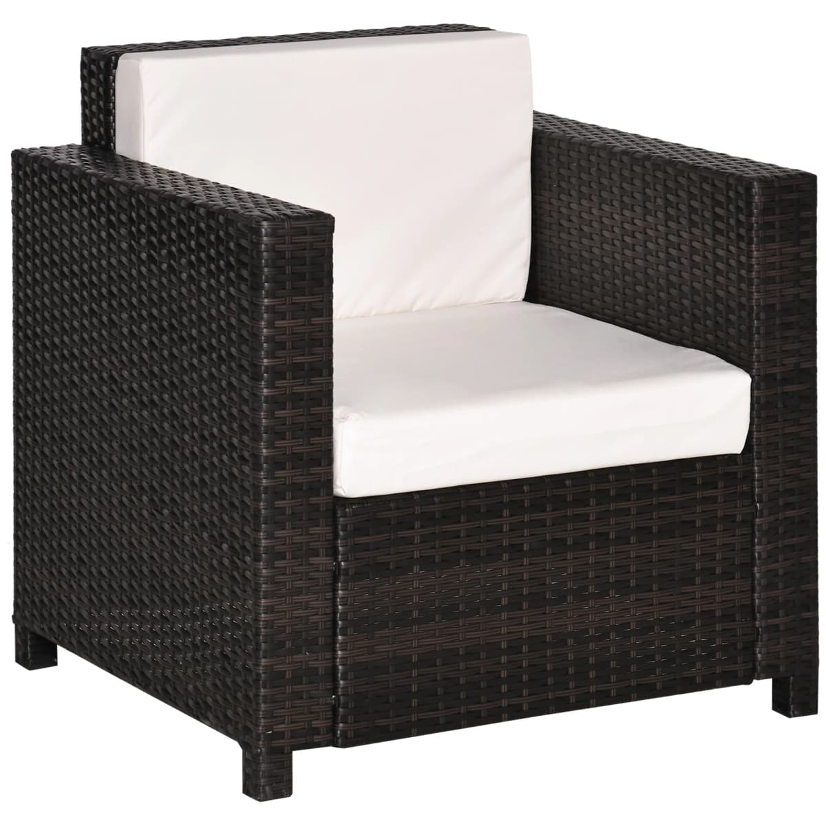 Outsunny Single Seater Rattan Chair Sofa with 10 cm Thick Padded Cushion, All-Weather PE Wicker Weave Armchair with Armrests