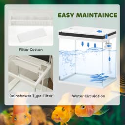 PawHut Small Fish Tank with Filter System, LED Lights, Water Pump, White