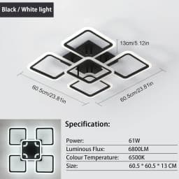 LED Ceiling Adjustable Ceiling Light, Black Square Ceiling Lamp Cold White 6500K Memory Function for Living Room Bedroom Dinning