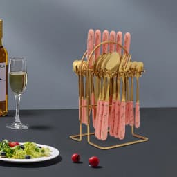 24 PCS Stainless Steel Flatware Set, Pink, Cutlery Set with Silverware Holder for Hotels
