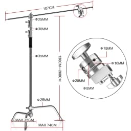 SH 2.6/3.3M Black&Silver Photography C Stand Light Stand Heavy Duty Stainless Steel Magic Leg Arm Crossbar Grip Head Tripod