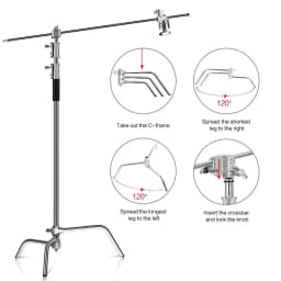 SH 2.6/3.3M Black&Silver Photography C Stand Light Stand Heavy Duty Stainless Steel Magic Leg Arm Crossbar Grip Head Tripod