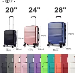 Kono Lightweight Cabin Suitcase - 20/24/28 Inch ABS Hard Shell, Fits EasyJet Under Seat, large-Compact Carry-On Trolley Case