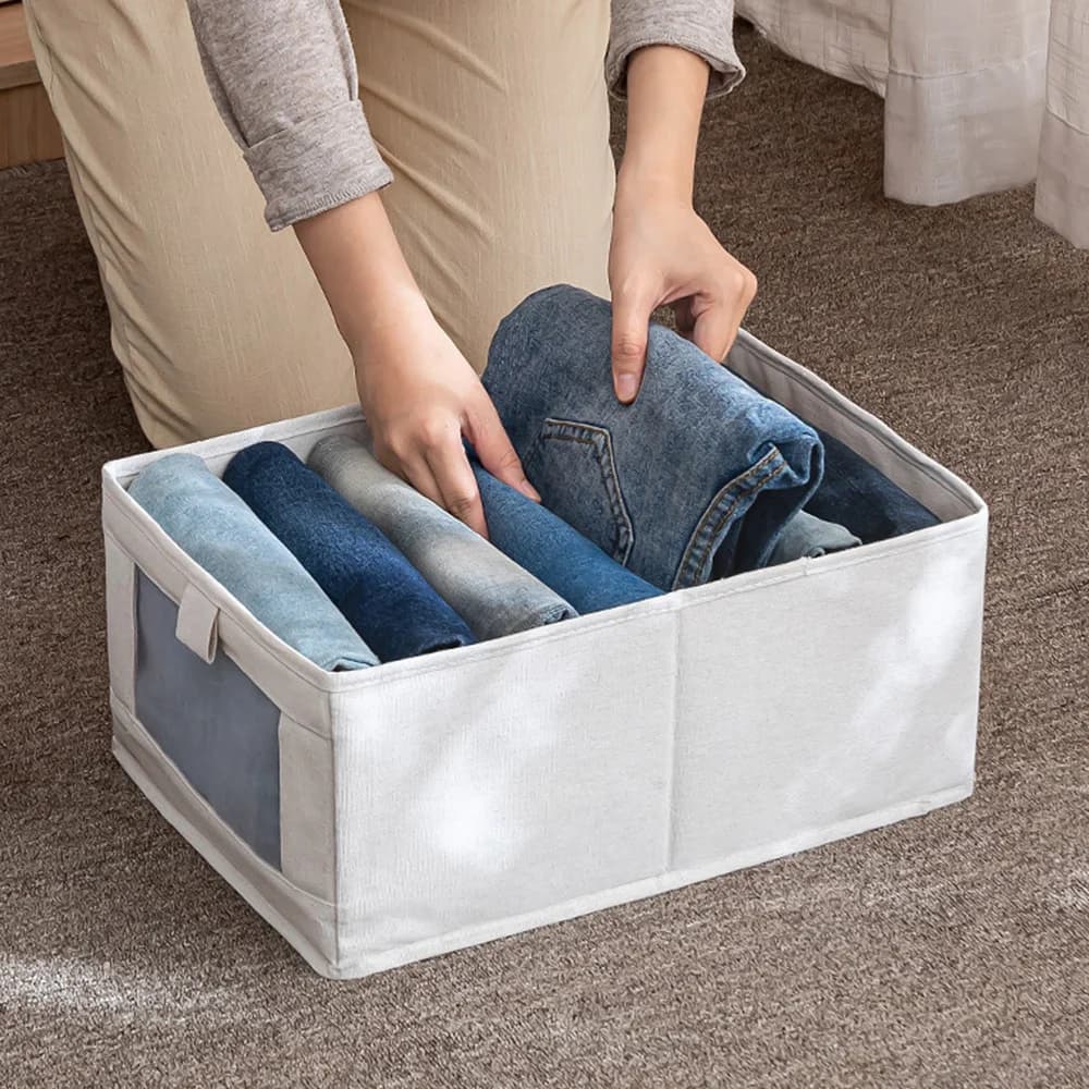 Voltsify Beige Foldable Fabric Clothes Jeans Storage Organizer, 30cm W x 44cm D x 20.5cm H