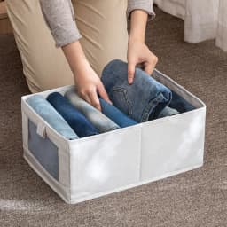 Voltsify Beige Foldable Fabric Clothes Jeans Storage Organizer, 30cm W x 44cm D x 20.5cm H