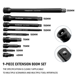 Winholder 9PCS Impact Extension Bar Set 1/2" 3/8" 1/4" Drive Long Reach Extension Bar Set Workshop Tool
