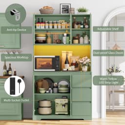 Getone Kitchen Buffet with Led, Kitchen Wardrobe Buffet Wardrobe with 3 Drawer Sockets Bar Adjustable Shelf 100X38.5X180Cm