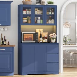 Getone Kitchen Buffet with Led, Kitchen Wardrobe Buffet Wardrobe with 3 Drawer Sockets Bar Adjustable Shelf 100X38.5X180Cm