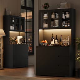 Getone Kitchen Buffet with Led, Kitchen Wardrobe Buffet Wardrobe with 3 Drawer Sockets Bar Adjustable Shelf 100X38.5X180Cm