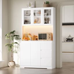 Getone Kitchen Buffet with Led, Kitchen Wardrobe Buffet Wardrobe with 3 Drawer Sockets Bar Adjustable Shelf 100X38.5X180Cm