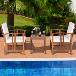 GOFLAME 3-Piece Outdoor Acacia Wood Sofa Set with Cushions-White