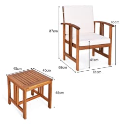 GOFLAME 3-Piece Outdoor Acacia Wood Sofa Set with Cushions-White