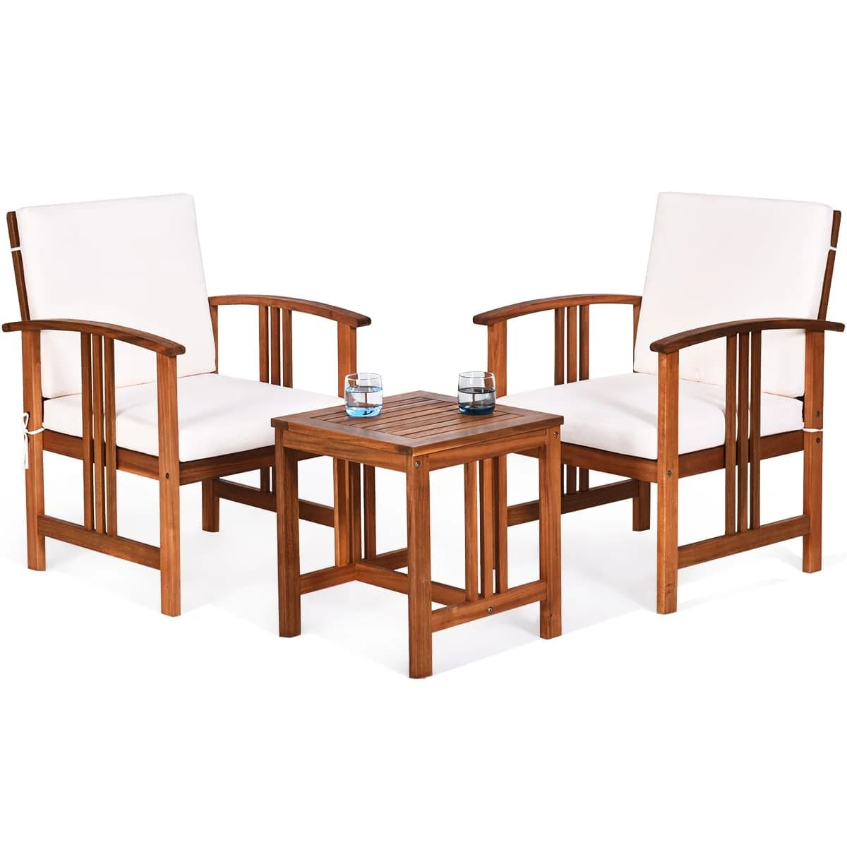 GOFLAME 3-Piece Outdoor Acacia Wood Sofa Set with Cushions-White