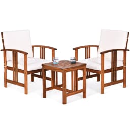 GOFLAME 3-Piece Outdoor Acacia Wood Sofa Set with Cushions-White