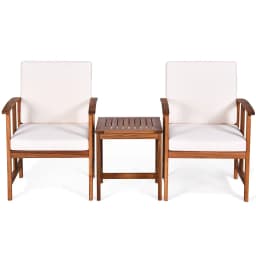 GOFLAME 3-Piece Outdoor Acacia Wood Sofa Set with Cushions-White