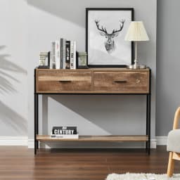 【Breeins】Rustic Console Table Metal Frame for Hallway with Drawers