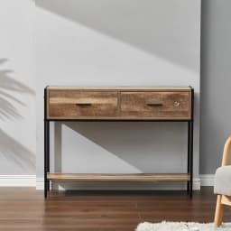 【Breeins】Rustic Console Table Metal Frame for Hallway with Drawers