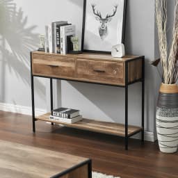 【Breeins】Rustic Console Table Metal Frame for Hallway with Drawers