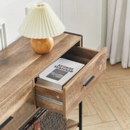 【Breeins】Rustic Console Table Metal Frame for Hallway with Drawers