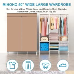 Portable Canvas Clothes Organiser Large Capacity Cloth Wardrobe Closet Organiser Hanging and Storage GridRoom Bedroom Organize