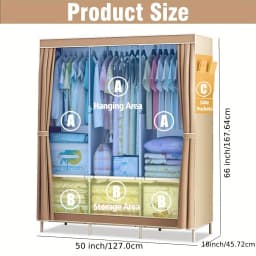 Portable Canvas Clothes Organiser Large Capacity Cloth Wardrobe Closet Organiser Hanging and Storage GridRoom Bedroom Organize