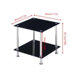 BonChoice 2-Tier Square/Round End Table Black Glass Side Coffee Tables with Stainless Steel Legs