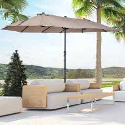 4.5M Patio Outdoor Umbrella With Cover Double Sided Large Umbrella 4.5M with Crank Handle for Deck, Lawn, Backyard and Pool, Tan