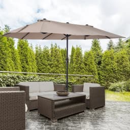 4.5M Patio Outdoor Umbrella With Cover Double Sided Large Umbrella 4.5M with Crank Handle for Deck, Lawn, Backyard and Pool, Tan