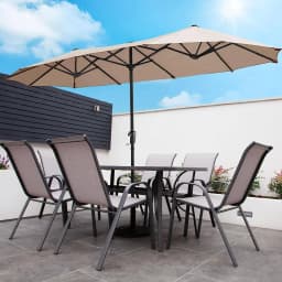4.5M Patio Outdoor Umbrella With Cover Double Sided Large Umbrella 4.5M with Crank Handle for Deck, Lawn, Backyard and Pool, Tan