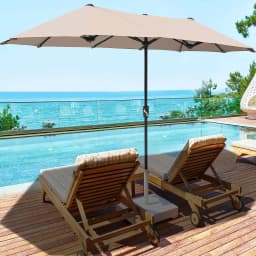 4.5M Patio Outdoor Umbrella With Cover Double Sided Large Umbrella 4.5M with Crank Handle for Deck, Lawn, Backyard and Pool, Tan