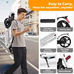 Kick Scooter for Teens & Adults, 200mm Big Wheels for Adults with Disc Brakes, Adult Scooter with Carry Strap