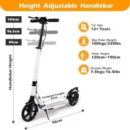 Kick Scooter for Teens & Adults, 200mm Big Wheels for Adults with Disc Brakes, Adult Scooter with Carry Strap