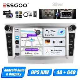 ESSGOO Android 14 4+64G CarPlay Car Stereo Radio For Opel/Vauxhall Astra G H Corsa C D Vectra Android Auto GPS NAV DAB+ Silver