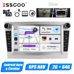 ESSGOO Android 14 4+64G CarPlay Car Stereo Radio For Opel/Vauxhall Astra G H Corsa C D Vectra Android Auto GPS NAV DAB+ Silver