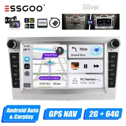 ESSGOO Android 14 4+64G CarPlay Car Stereo Radio For Opel/Vauxhall Astra G H Corsa C D Vectra Android Auto GPS NAV DAB+ Silver