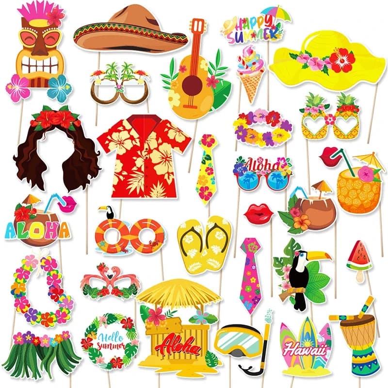 30pcs/set Hawaiian Party Decorations Photo Booth Props Pineapple Flamingo Summer Beach Pool Party Hawai Aloha Party supplies Toy