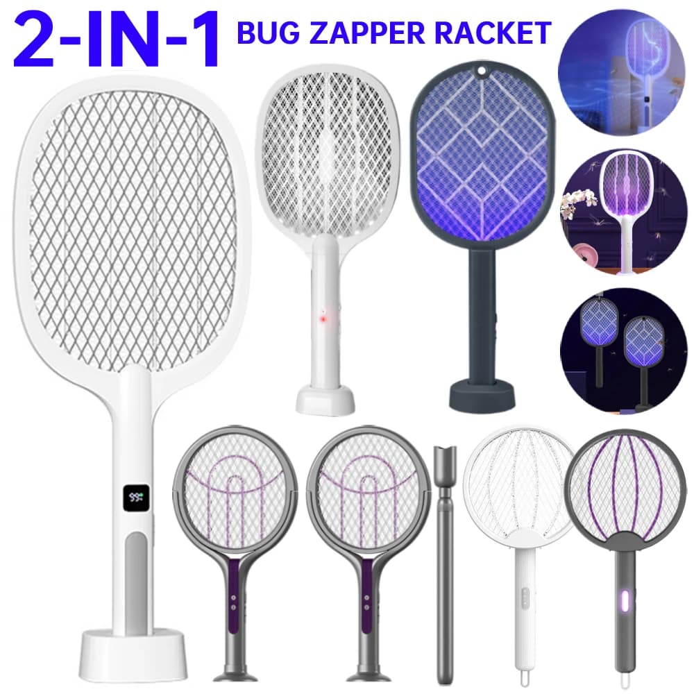 Electric Fly Swatter Rechargeable Mosquito Killer Lamp Bug Zapper Racket Anti Mosquito Swatter Fly Trap Lamp for Indoor Outdoor