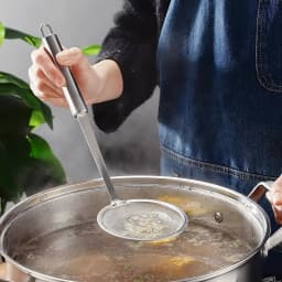 1pc Stainless Steel Mesh Skimmer Spoon - Effortlessly Remove Grease & Foam - Durable Fine Mesh Strainer with Long Handle - Perfe