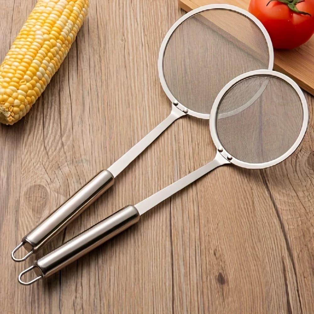 1pc Stainless Steel Mesh Skimmer Spoon - Effortlessly Remove Grease & Foam - Durable Fine Mesh Strainer with Long Handle - Perfe