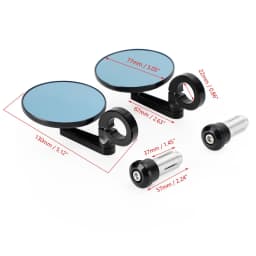 Artudatech Aluminum Handlebar End Mirror 7/8"-1" Black Short Arm BAR End 3" Round Mirrors